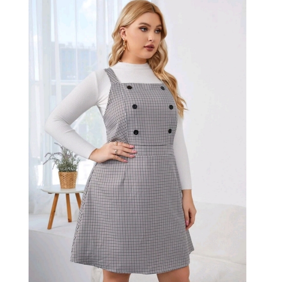 NWOT Plaid Print Overall Dress - Picture 3 of 6